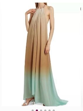 STAUD Beige to Mint Ombre Halter Maxi Dress
